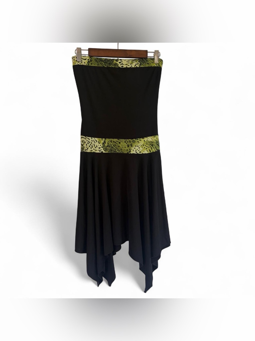 MKM Designs Y2K Strapless Dress. Black and Green Cheetah. Size: Small.